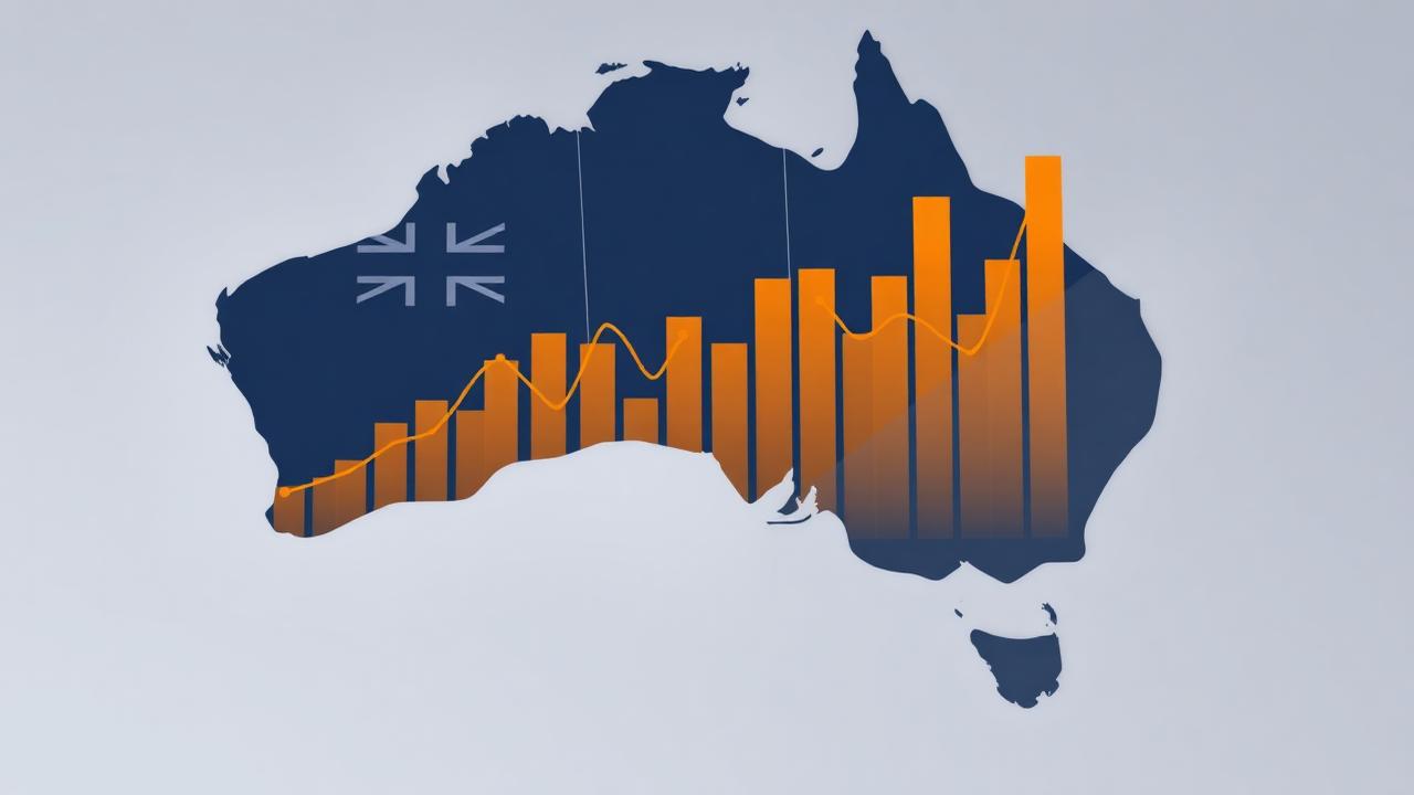 Stylised navy outline of Australia overlaid with amber bar charts and a rising trend line, representing wagering and casino market data
